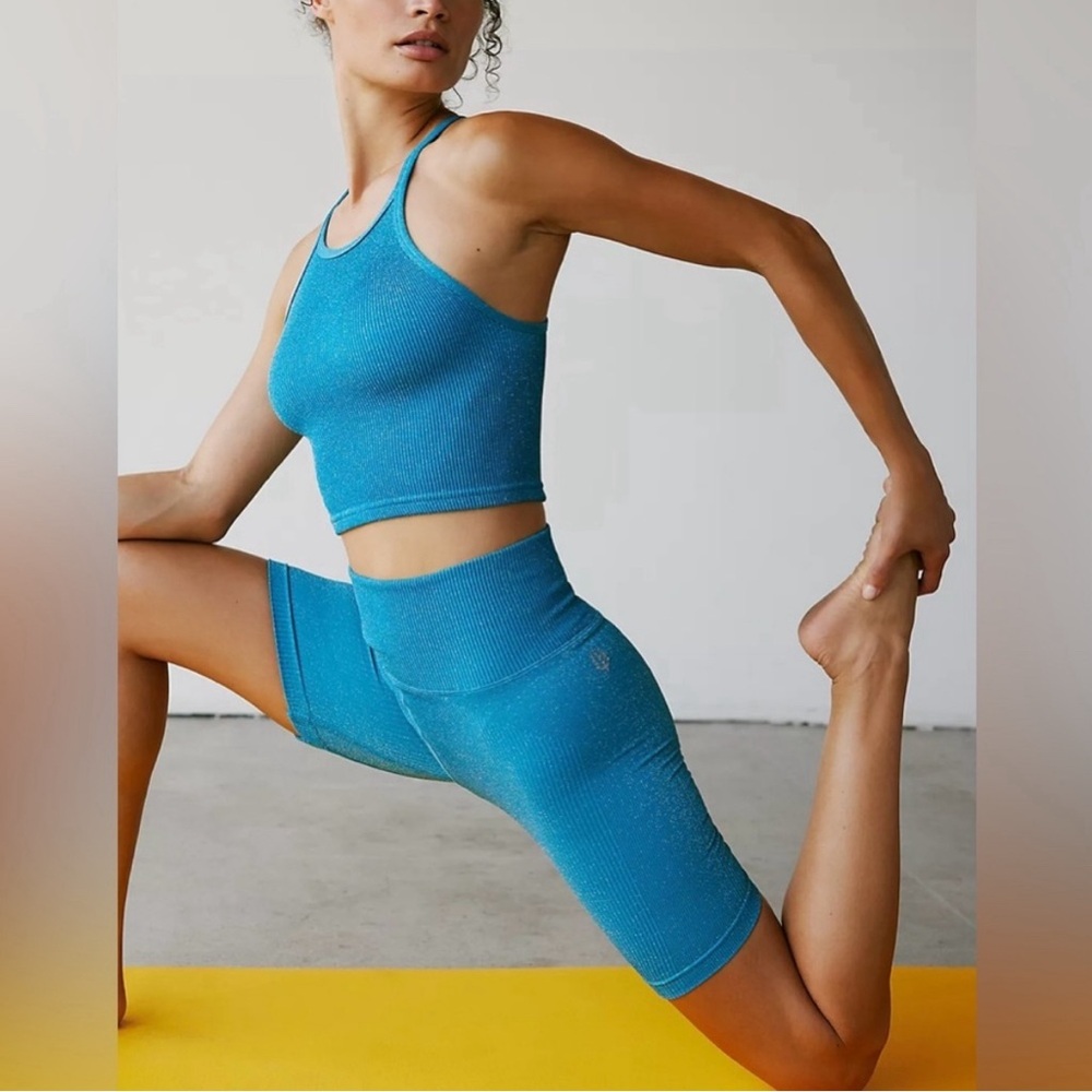 FP Movement Bundle Teal Glitter Shorts And Tank Top Set